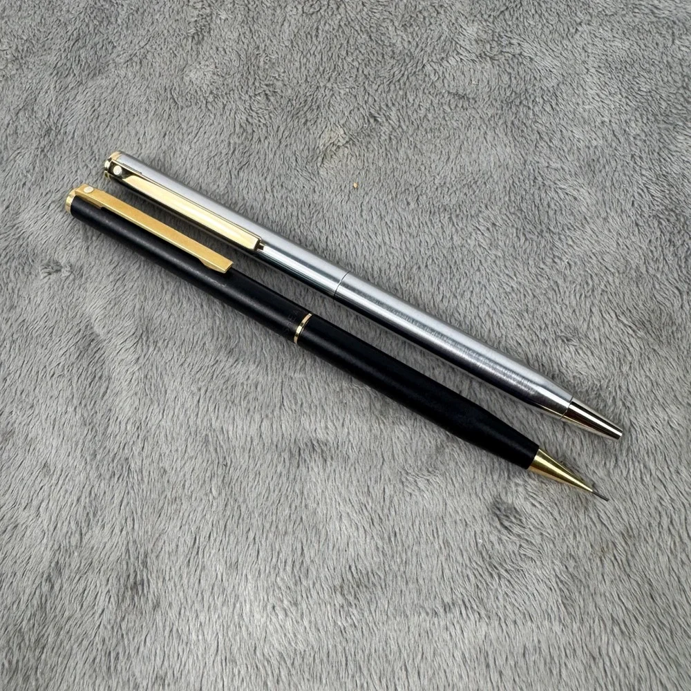 Sheaffer Pen and Pencil Set Unisex OS Silver Black Good Vintage White Dot Trim